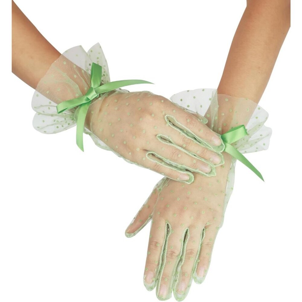 Women's Evening Sage Bow Short Lace Gloves Ruffles Wedding Party Accessories
